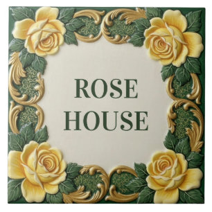 Gelbe Rose Florales Haustschild Namensschild Fliese