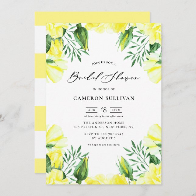 Gelbe Rose Garland Brautparty Einladung (Vorne/Hinten)