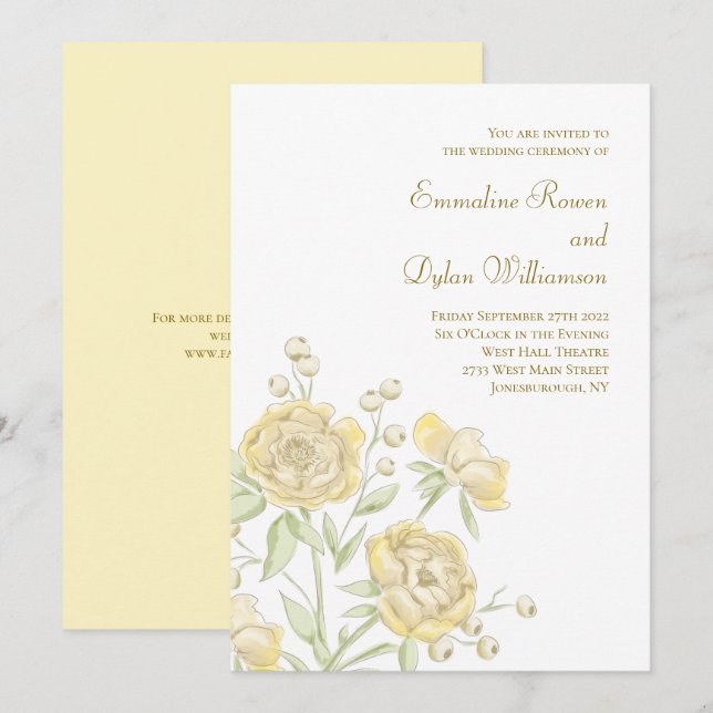 Gelbe Rose Hochzeit Einladung (Vorne/Hinten)