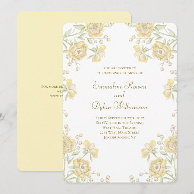 Gelbe Rose Hochzeit Einladung (Vorne/Hinten)