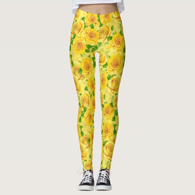 Gelbe Rose Leggings (Vorderseite)