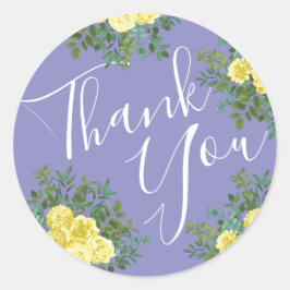 Gelbe Rose & Lila Periwinkle Hochzeit Runder Aufkleber