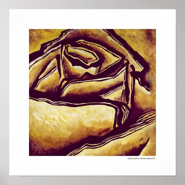Gelbe Rose Maze Abstrakt Floral MC Belkadi Poster (Vorne)