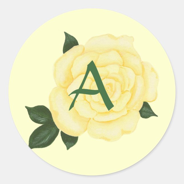 Gelbe Rose, Monogramm-Hochzeitskleber Runder Aufkleber (Vorderseite)