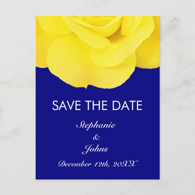Gelbe Rose Navy Blau Niedlich Save the Date Cool Postkarte (Vorderseite)