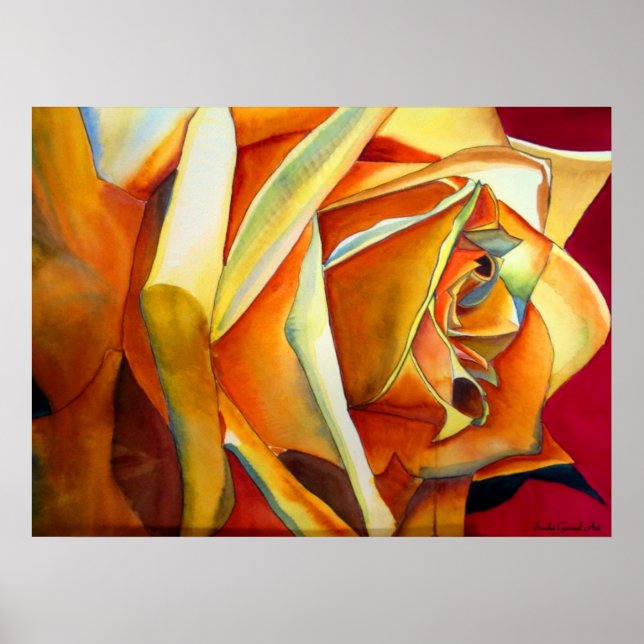Gelbe Rose originale Aquarellkunst Blume Poster (Vorne)