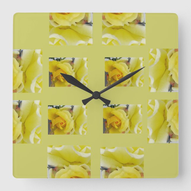 Gelbe Rose Quadratische Wanduhr (Vorderseite)