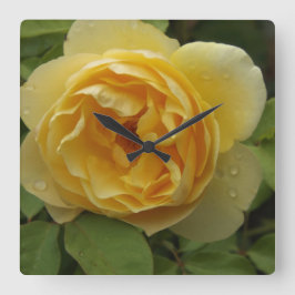 Gelbe Rose Quadratische Wanduhr