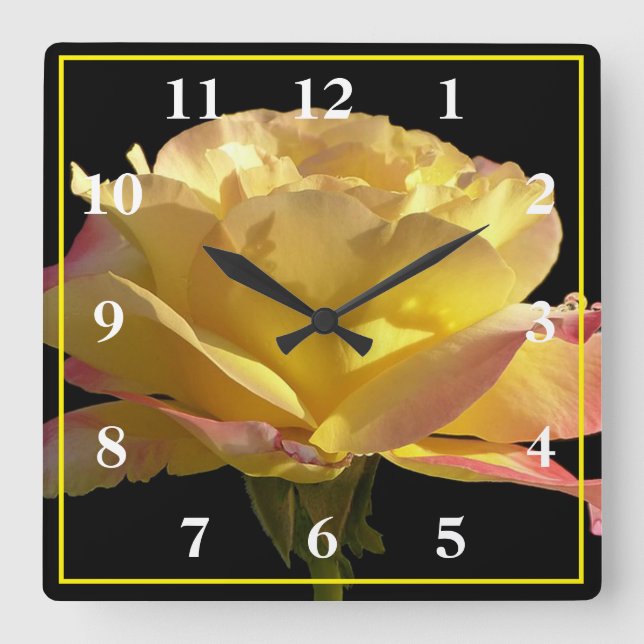 Gelbe Rose Quadratische Wanduhr (Vorderseite)