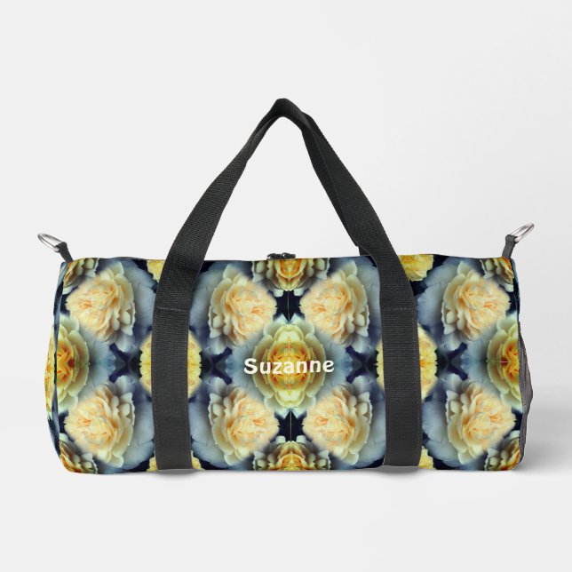 Gelbe Rose Raindrops Abstrakt Personalisiert Duffle Bag (Vorderseite)