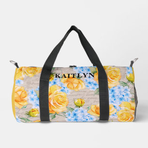Gelbe Rose und blaue Hydrangea florale Duffel-Tasc Duffle Bag
