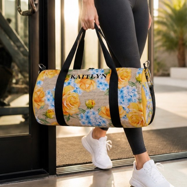Gelbe Rose und blaue Hydrangea florale Duffel-Tasc Duffle Bag (Von Creator hochgeladen)