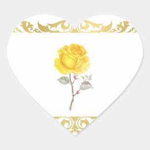 Gelbe Rose und elegantes goldenes Geburtstagsgesch Herz-Aufkleber