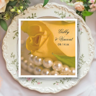 Gelbe Rose und weiße Perlen Hochzeit Serviette