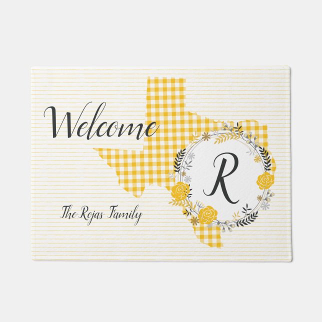 Gelbe Rose von Texas - Gingham Monogram Fußmatte (Vorderseite)