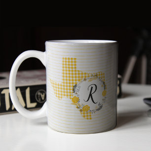 Gelbe Rose von Texas - Gingham Monogram Kaffeetasse