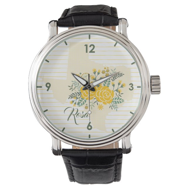 Gelbe Rose von Texas - Gingham Staat mit Rose Armbanduhr (Vorderseite)