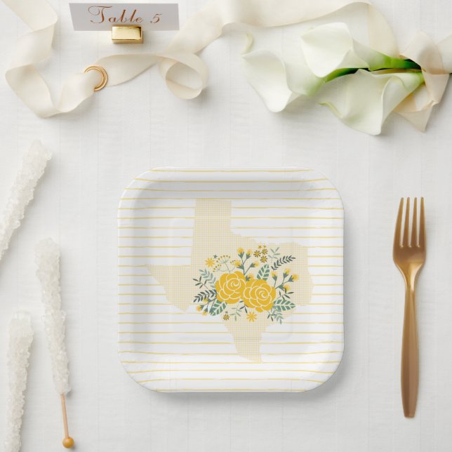 Gelbe Rose von Texas - Gingham Staat mit Rose Pappteller (Hochzeit)