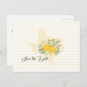 Gelbe Rose von Texas - Gingham Staat Save the Date Postkarte