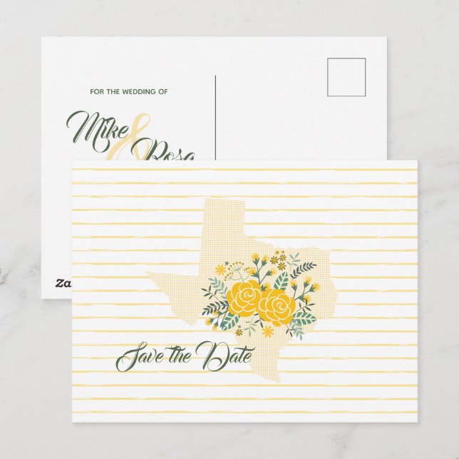 Gelbe Rose von Texas - Gingham Staat Save the Date Postkarte (Vorne/Hinten)