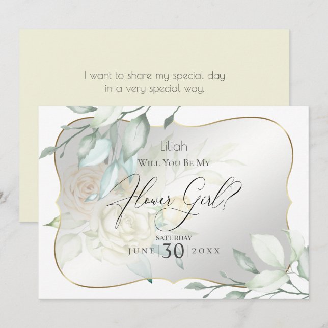 Gelbe Rose werden mein Blumenmädchen sein Einladung (Vorne/Hinten)