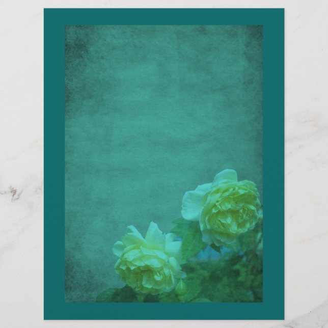 Gelbe Rosen Aqua Blue Floral Scrapbook (Vorderseite)