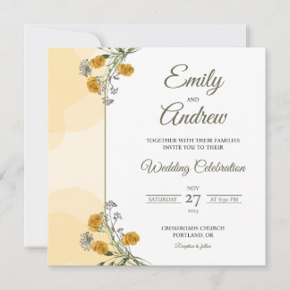 Gelbe Rosen-Aquarell-Blumen-Quadrat-Hochzeit Einladung