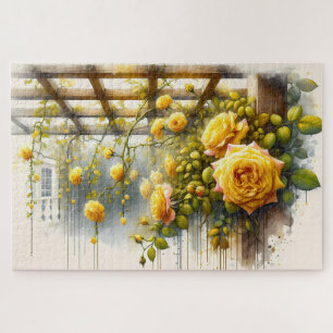 Gelbe Rosen Aquarellgarten Metal Print Puzzle