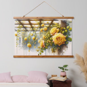 Gelbe Rosen Aquarellgarten Metal Print Wandteppich Mit Holzrahmen