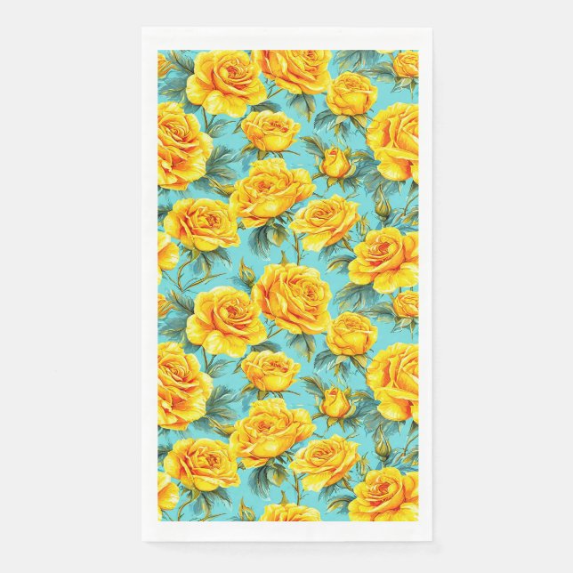 Gelbe Rosen auf blauem Hintergrund Serviette (Vorderseite)