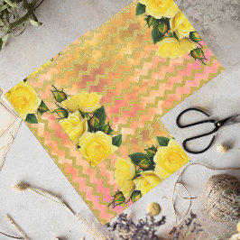 Gelbe Rosen auf Imitaten Gold Glitzer Zickzack Mus Seidenpapier
