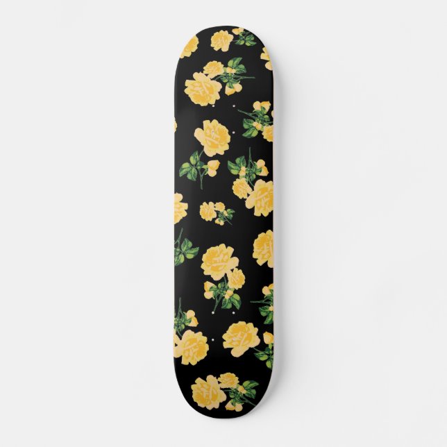Gelbe Rosen auf schwarzem Skateboard (Vorderseite)