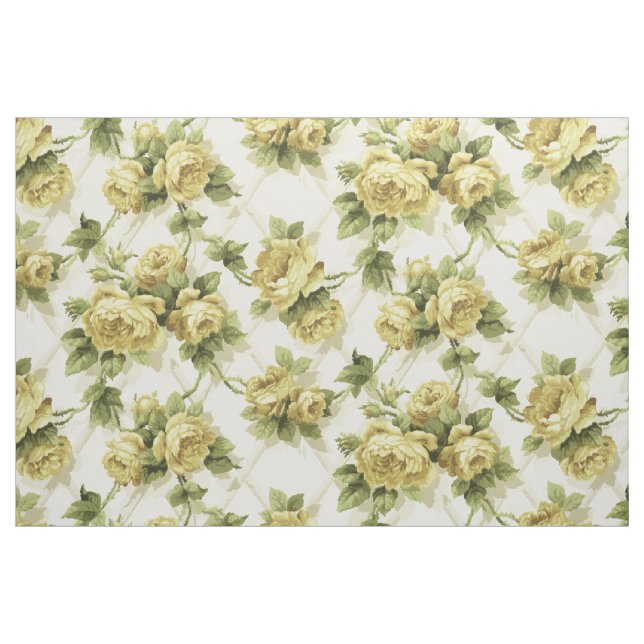 Gelbe Rosen auf Trellis Blumenmuster Stoff (Fat Quarter (45,7 x 55,9 cm))