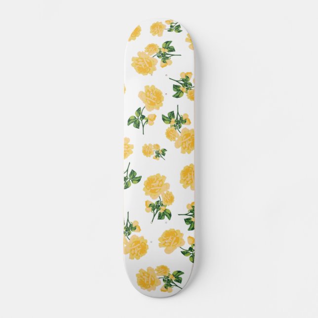 Gelbe Rosen auf weißem Skateboard (Vorderseite)
