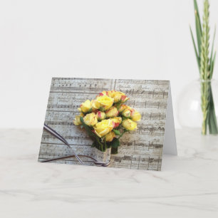 Gelbe Rosen bei alter Musik Feiertagskarte