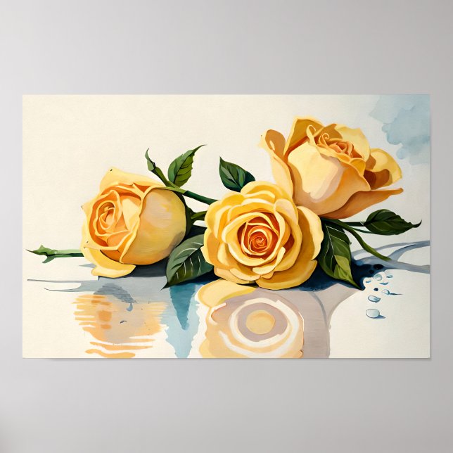 Gelbe Rosen Blume Art Poster (Vorne)