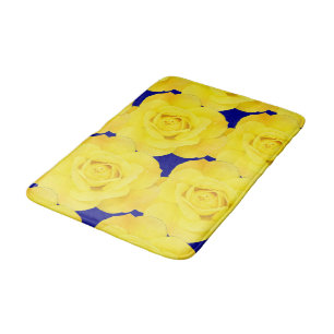 Gelbe Rosen Blume Gold Blumenmuster Navy Blau Badematte