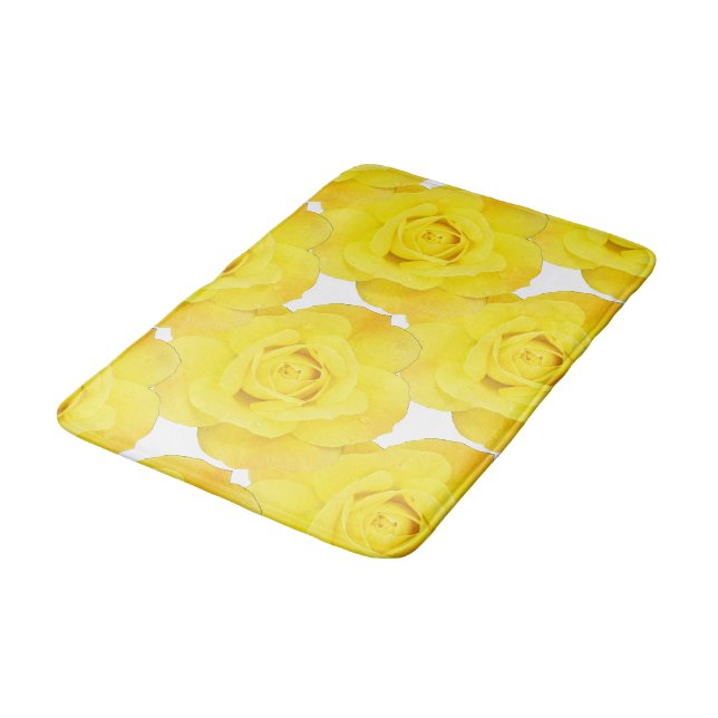 Gelbe Rosen-Blume-Muster Badematte (Schrägansicht)