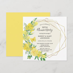Gelbe Rosen-Blumen 50. Hochzeitstag-Party Einladung
