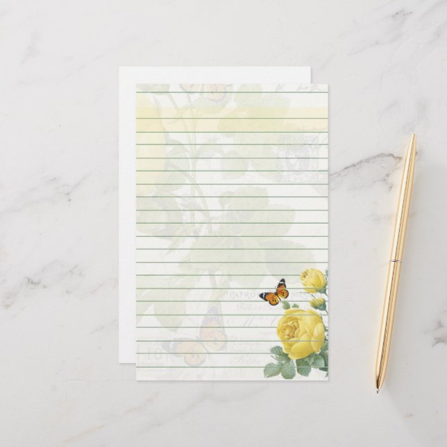 Gelbe Rosen Briefpapier (Vorderseite/Rückseite Beispiel)