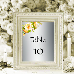 Gelbe Rosen Elegante Silver Wedding Tischnummer
