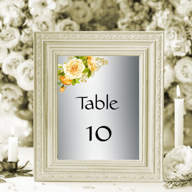 Gelbe Rosen Elegante Silver Wedding Tischnummer (Von Creator hochgeladen)