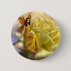 Gelbe Rosen-Fee (Knopf) Button