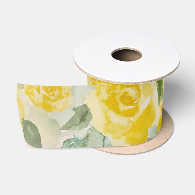 Gelbe Rosen Florales Satinband (Spule)