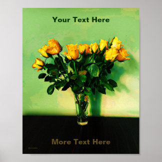 Gelbe Rosen gegen das Plakat der grünen Mauer