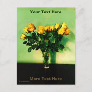 Gelbe Rosen gegen eine grüne Mauer Postkarte