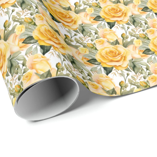 Gelbe Rosen Geschenkpapier (Rolleneckpunkt)