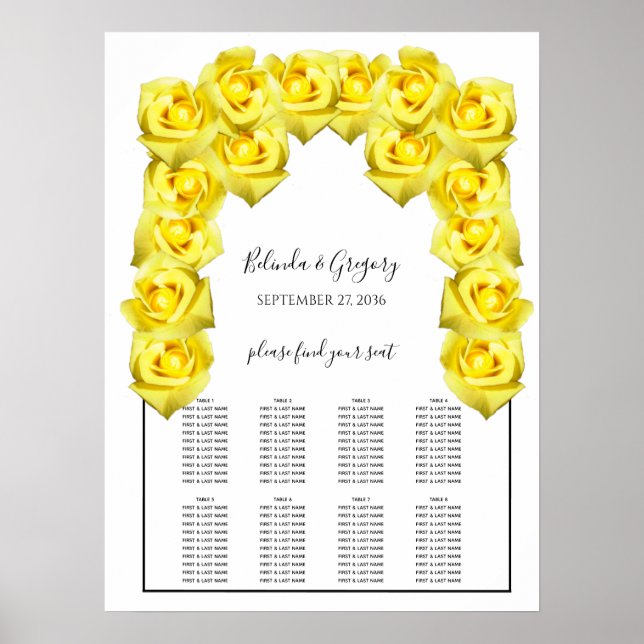 Gelbe Rosen Hochzeitstabelle Poster (Vorne)