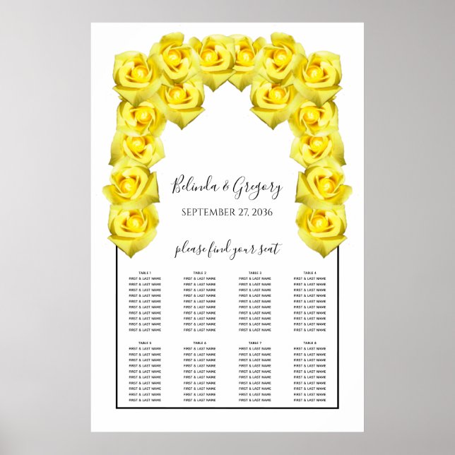 Gelbe Rosen Hochzeitstabelle Poster (Vorne)