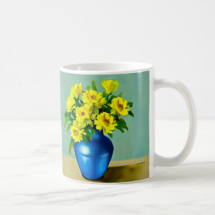 Gelbe Rosen in Blauer Vase Boho Kunst Kaffeetasse